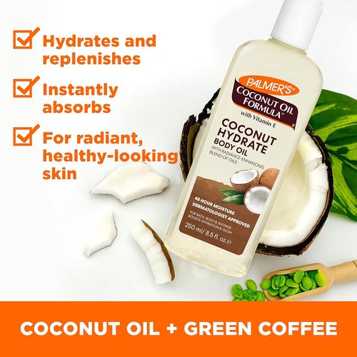 Palmer's Coconut Oil Formula Body Oil - Moisturizing Bath Oil with Green Coffee Extract | 8.5 Ounces