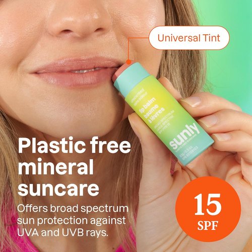ATTITUDE Tinted Lip Balm - SPF 15, EWG Verified, Plastic-Free, Vegan, Unscented | 0.3 Ounce