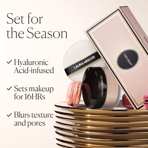 Laura Mercier Translucent Loose Talc-Free Setting Powder Ultra-Blur: Natural & Blurring Finish, For Normal to Dry + Mature Skin, Hyaluronic Acid Infused, Velour Puff Included, Holiday Gift Set
