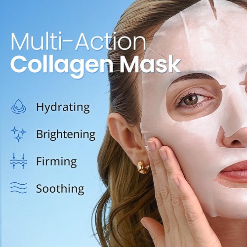 Ebanel Collagen Face Masks - 10 Pack Hydrating Sheet Masks with Hyaluronic Acid & Vitamin C | Anti-Aging & Brightening