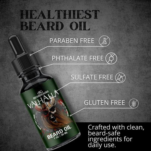 Beard Gains Beard Oil for Men - Organic Beard Growth Oil, Moisturizer & Conditioner, Softens & Strengthens Facial Hair, Reduces Itch, Promotes Healthy Beard (1oz, Valhalla)