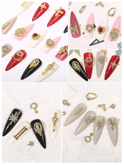 EBANKU 48 PCS 3D Nails Art Rhinestones Luxury Shiny Nail Diamonds Rhinestones Metal Nail Jewels for Alloy Nail Decorations