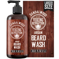 Viking Revolution Sandalwood Beard Wash for Men with Argan Oil - Beard Softener and Strengthener Beard Shampoo with Ginseng, Red Sage, Vitamin B5, Vitamin E - Sandalwood Beard Care (33.8 Fl oz)