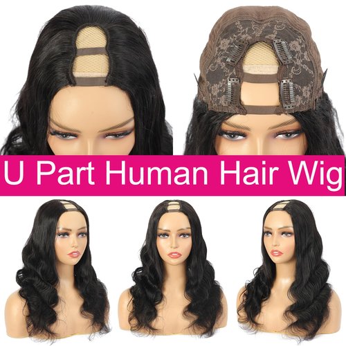 BYYASAA U Part Human Hair Wig Body Wave U Part Wig Human Hair for Black Women Glueless Wigs Human Hair Clip Natural Hair Wig Beginner Friendly Middle Part 180% Density 14 inch
