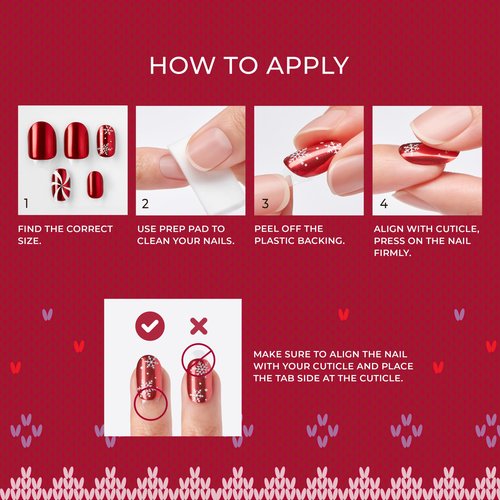 KISS imPRESS Holiday Press On Nails, ‘Feelin' Festive’, Red, Short Squoval, 3D Effect, Improved Super Hold Adhesive, 30 Fake Nails, Prep Pad, Mini Nail File, & Manicure Stick