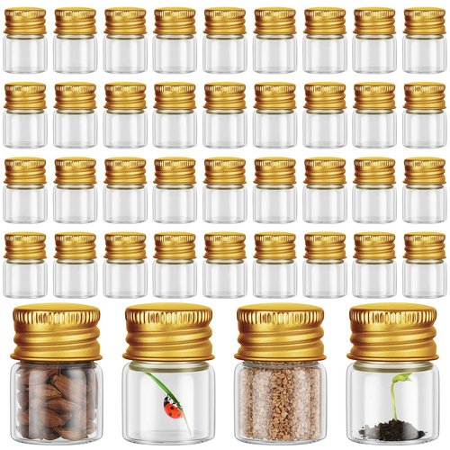 Tessco for you 100 Pcs 5 ml Mini Glass Bottles with Aluminum Cap Tiny Jars Mini Glass Jars Small Clear Vials with Screw Caps Tiny Containers for DIY Craft Storage (Gold)