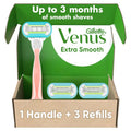 Gillette Venus Extra Smooth Pink Women's Razor, Pivoting Razor Head, 5 Blades for an Extra Smooth Shave, Handle + 3 Blade Refills