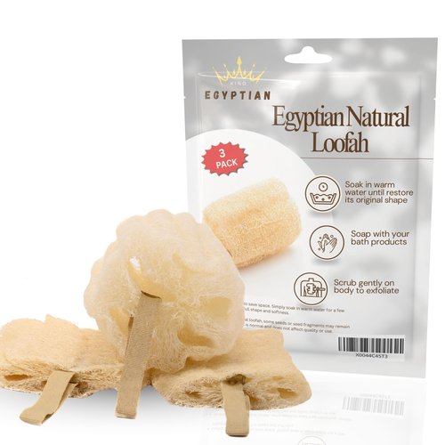 Natural Egyptian Loofahs Exfoliating Scrubber for Shower, Natural Loofah Sponge Body Scrubber, Deep Clean & Invigorate Your Skin, for Men and Women (Natural Loofah, 3, Count)