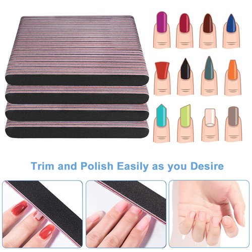 Nail Files Bulk (100 Pack), Professional Emery Board 100/180 Grit Nail File Double Sided Emory for Natural and Acrylic Nails Fingernail Files for Gel Nail Reusable Manicure Disposable Pedicure Black