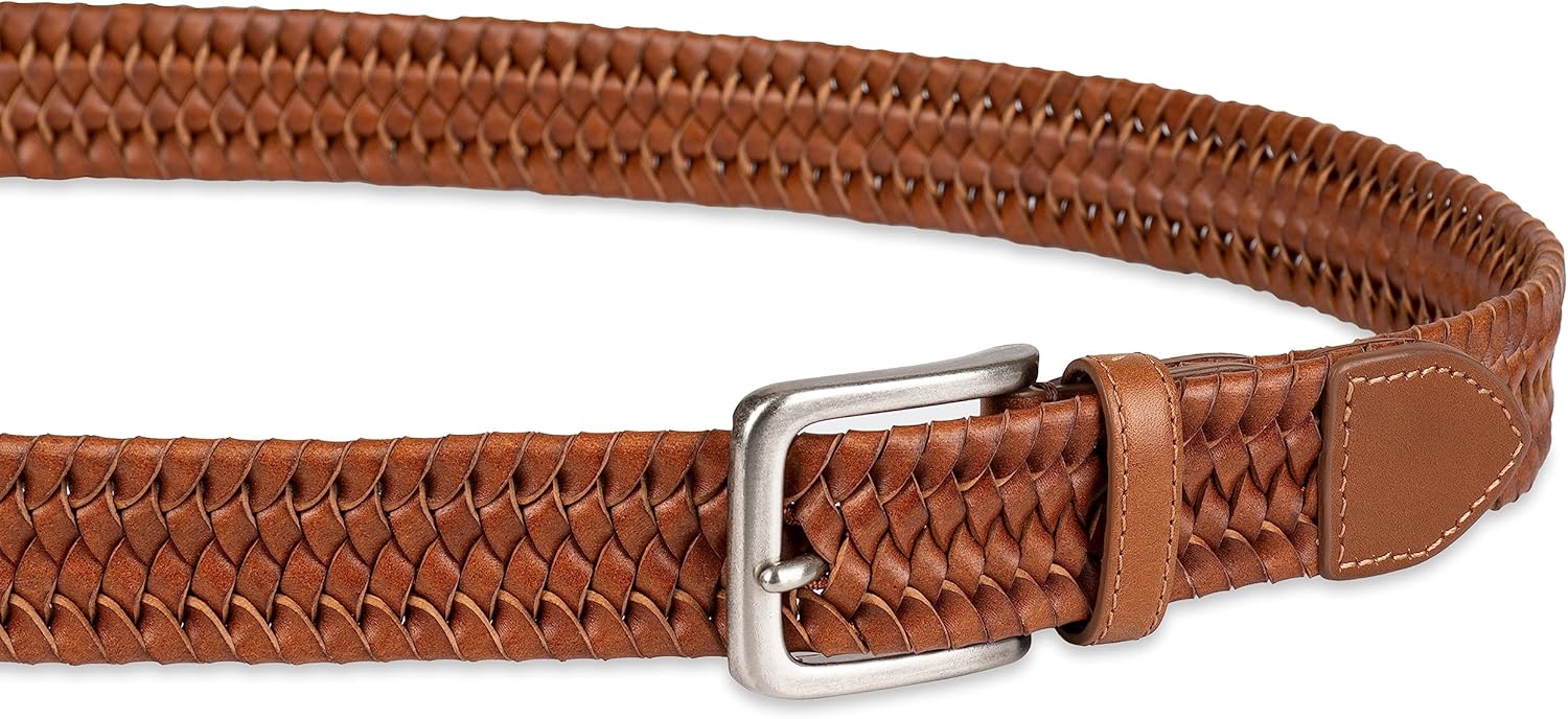Tommy Bahama Men's Braided Leather Belt - Fully Adjustable Comfort Design for Everyday Wear