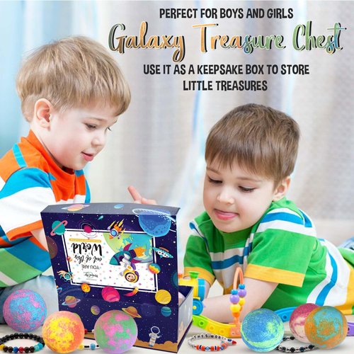 Bath Bombs for Kids with Surprise Inside, Bath Bombs with Surprise Jewelry & Jewelry Box - Organic, Skin Moisturizing, Natural Kids Space Galaxy Bracelets, Valentines Day Gifts for Boys, Girls