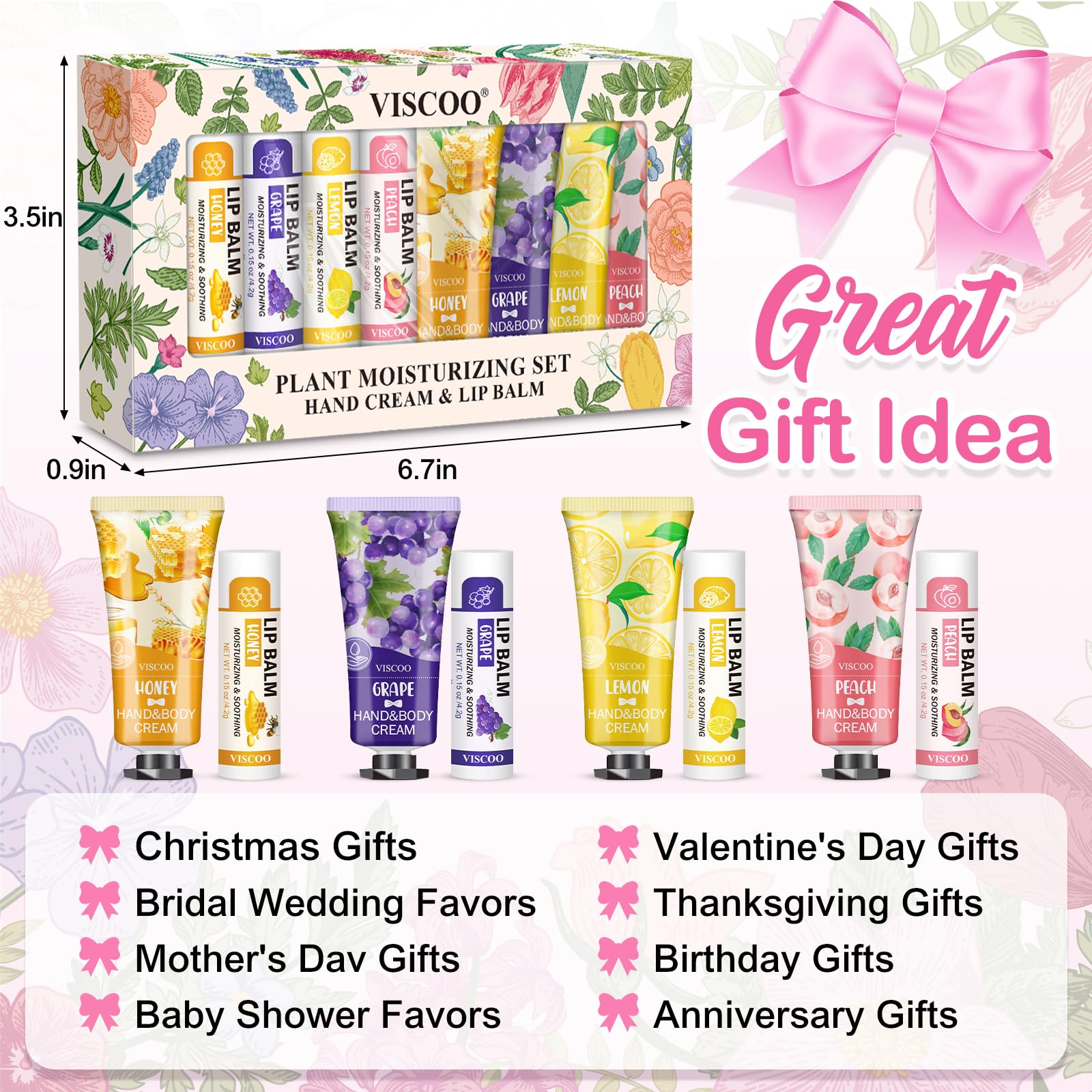 VISCOO 16 Pack Bulk Lip Balm and Hand Cream Set, Easter Basket Stuffers for Her, Thank You Bridal Wedding Favors for Guests, Mothers Day Gifts, Teacher Appreciation Gift and Nurse Gift
