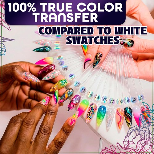 200 Pcs Nail Swatch Sticks Stiletto – Polish Color Swatches with 4 Metal Rings & Numbering Stickers – True Color Visibility, Easy Layer Control | Works with Art Decals and Nail Art Striping Tape Lines