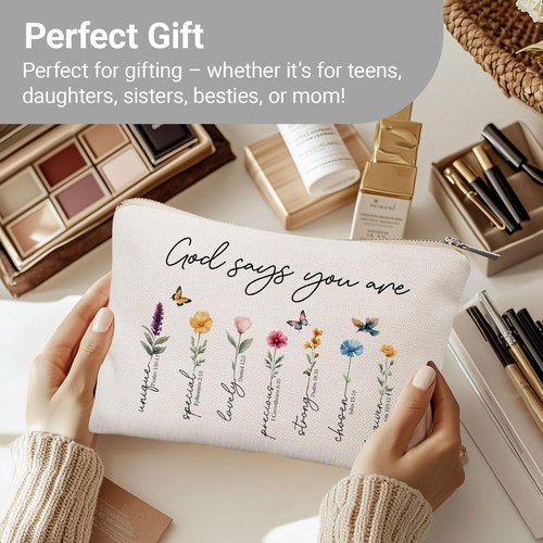 God Says You Are Makeup Bags, Christian Gift for Girls, Faithful Christian Accessory Pouch for Teens Daughter Sister Bestie, Believe Gift for Her, Religious Makeup Bag, Inspirational Cosmetic Bag (You Are)