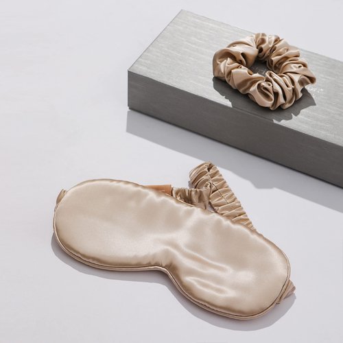 Silk Hair Scrunchies for Hairs Ties for Hair with 22mm 6A Grade Silk Sleep Mask Gift Pack Set - 100% Mulberry Silk Eye Mask with Silk Scrunchies Hair Ties Accessories