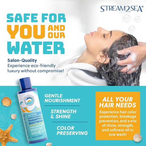 **STREAM 2 SEA Shampoo & Conditioner Set - 3-in-1 Body Wash for Swimmers | Reef Safe & Organic - 8.5 Fl Oz**