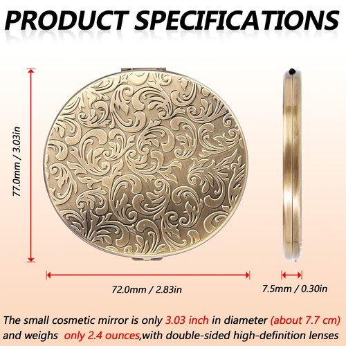 EYIWEITING Oval Mini Portable Metal Folding Mirror, Beautiful and Elegant, Sturdy and Durable, 1X/2X Magnifier. (Oval Pattern Bronze)