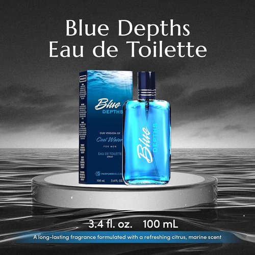 PB ParfumsBelcam Blue Depths Eau de Toilette Spray - 3.4 Fl Oz | Fresh Aquatic Cologne for Men with Citrus, Musk & Amber Scent