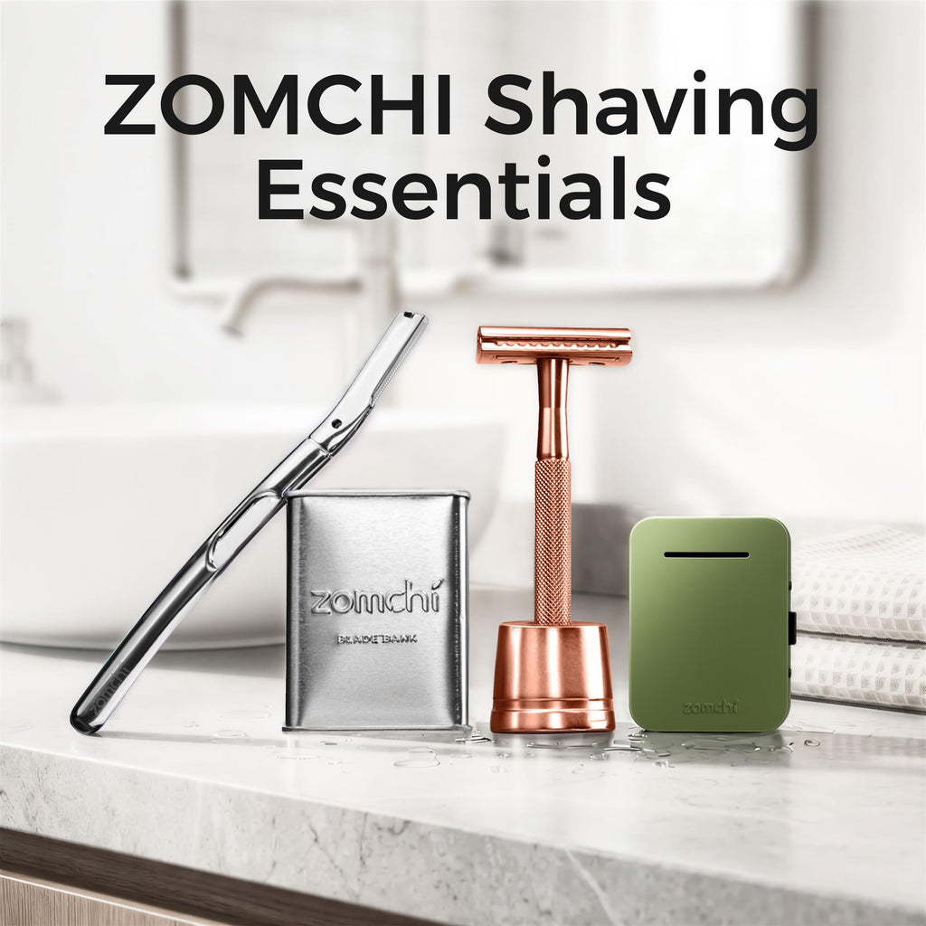 ZOMCHI Single Blade Razors for Women – Reusable Ladies Razor for Legs with 5 Double Edge Safety Razor Blades, Eco-Friendly Manual Shaving Razor - Rose Gold