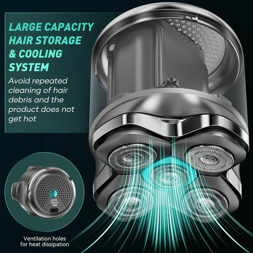5D Head Shavers for Bald Men - Kensen 2025 Upgraded Large Hair Chamber Bald Head Shavers for Men, Christmas Gift Best Head Razor for Bald Mens Waterproof USB-C 160min Use for Home Office Travel (Blue)