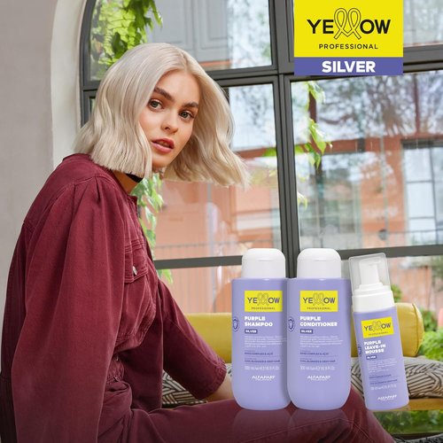 Alfaparf Milano Yellow Professional Silver Conditioner - Anti-Yellow Nourishing Formula for Cool Blonde & Gray Hair - 16.9 fl oz / 500 ml