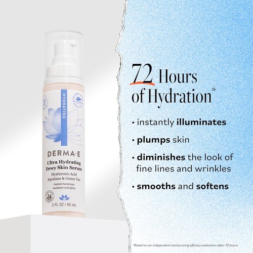 Derma E Ultra Hydrating Dewy Skin Serum - Moisturizing Anti-Aging Treatment with Squalane & Hyaluronic Acid, 2 FL Oz