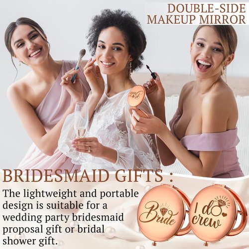 Barydat 8 Pcs Bridesmaid Gifts Set Magnifying Compact Mirror Bride I Do Crew Bridesmaid Proposal Gifts Travel Small Mirror for Purse Makeup Pocket Mirror for Bachelorette Party Wedding Bridal Shower