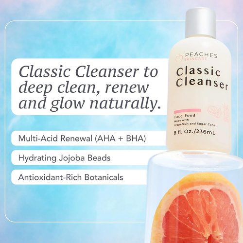 Peaches Skincare Hydrating Facial Cleanser - Vegan Grapefruit Face Wash for All Skin Types - 8 oz