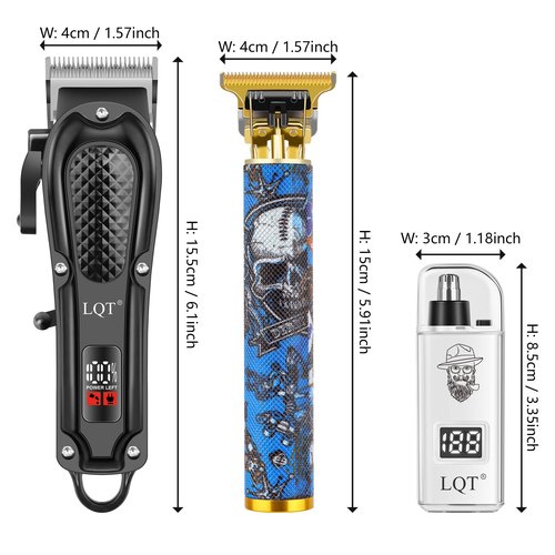 LQT Hair Clippers for Men, Professional Rechargeable Cordless Clippers for Men Electric Beard Trimmer Nose and Ear Hair Trimmer with Comb, Wrap, Bag, Men's Birthday Christmas Gifts