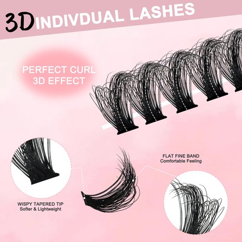 GRACEFULIA Fluffy Lash Clusters Kit 60D+80D, DIY Lash Extension Kit with 280PCS 10-18mm Thick Individual Lashes, Bond & Seal, Tweezers for Eyelash Extensions at Home