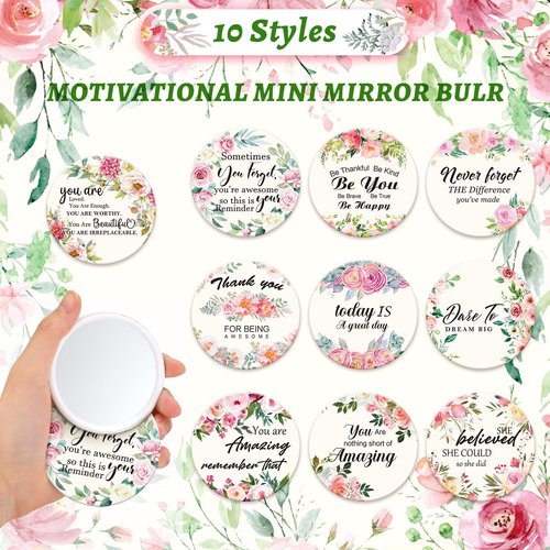Kacctyen 20 Pcs Floral Inspirational Gifts Canvas Cosmetic Bags Compact Mirrors Makeup Bags Thank You Travel Toiletry Pouch Bulk Mothers Day Gift for Church Mom Women Teacher Coworker Employee