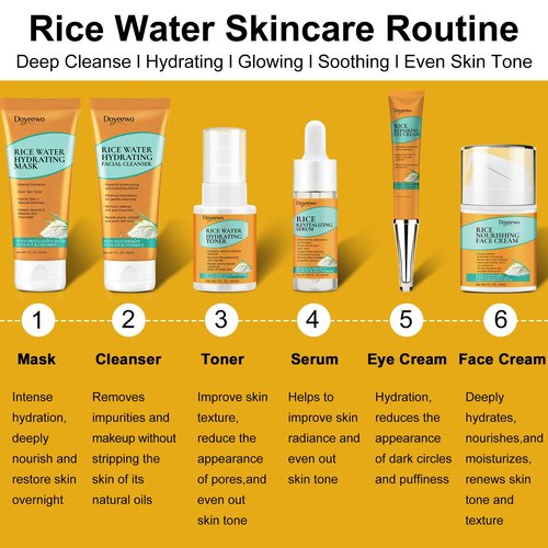 Skin Care Set,6Pcs Women Teen Glass Skincare w/Korean Rice Extract,Hydrate Glow Repair Anti-Aging Facial Routine Kit Self Care Gifts for Women Mom Wife Teenage Girl Her Valentines Day Christmas Gifts