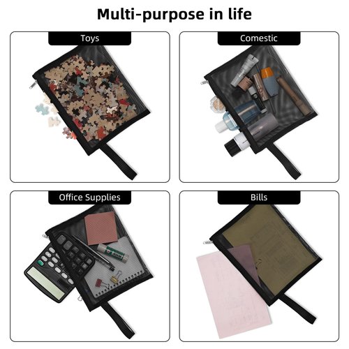 Topfinder 12 Psc Mesh Zipper Pouch Bags,Small Comestic Makeup Bage For Travel, Purse Organizer Pouches (Black, A5*12)