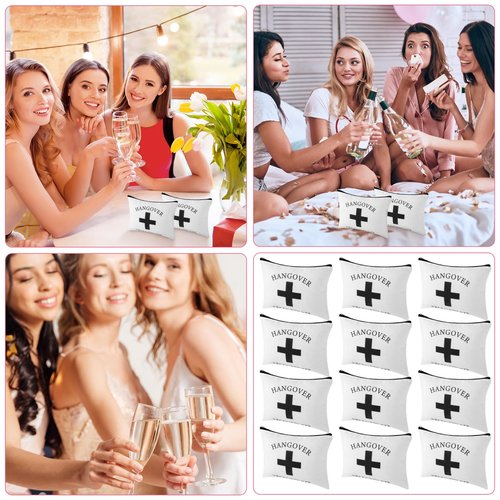 Honeydak 12 Pcs Recovery Kit Bags for Her Bachelor Party Favor Wedding Emergency Kit Makeup Bag for Bride Women Bachelorette Bridal Shower Pouches Decorations Friends Sister Gifts(Black Cross)
