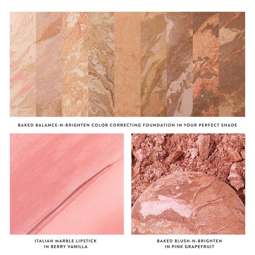 Laura Geller New York Marble Magic Kit - Baked Balance-n-Brighten Foundation & Blush Duo, Deep + Pink Buttercream Lipstick