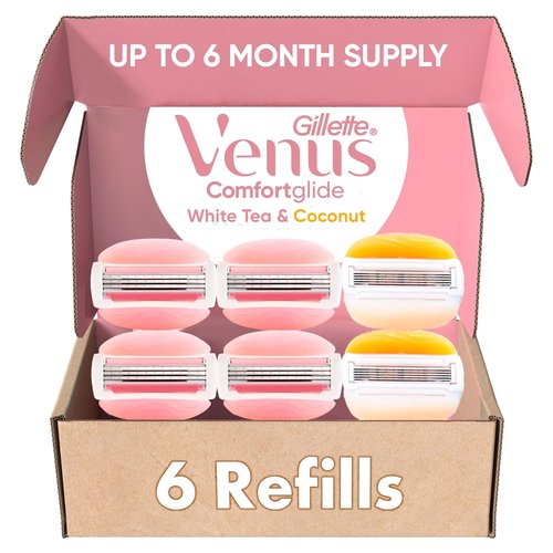 Gillette Venus ComfortGlide Women's Razor Blade Refills - White Tea & Olay, 6 Count Total