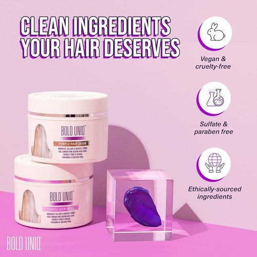 Bold Uniq Purple Hair Mask - Toner for Blonde & Silver Hair - Eliminate Yellow Tones & Nourish - 6.76oz