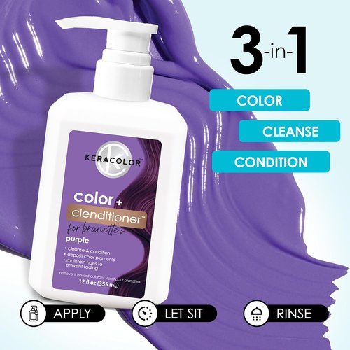Keracolor Color + Clenditioner - 3-in-1 Color-Depositing Conditioner for Brunettes | 12 Fl Oz