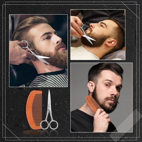 Maitys 10 Sets Beard Brush and Comb Set Bulk Boar Bristle Beard Brush Comb Scissors Kit Gifts for Men Father Colleague Employee Appreciation(Oval)
