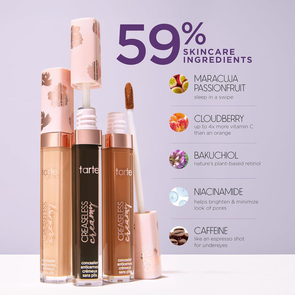 Tarte Creaseless Creamy Full-Coverage Concealer - Waterproof Longwear with Vitamin E & Niacinamide | Hydrating & Blurring for Dark Circles & Blemishes