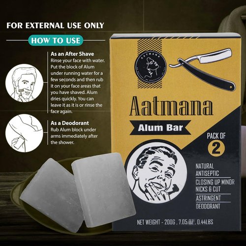 AATMANA Shaving Alum Bar 100g x 2 | Premium Quality Potassium Alum Bars, 3.53oz Each | Stops Bleeding Due to Minor Nicks & Cuts After Shaving | Natural Body Deodrant