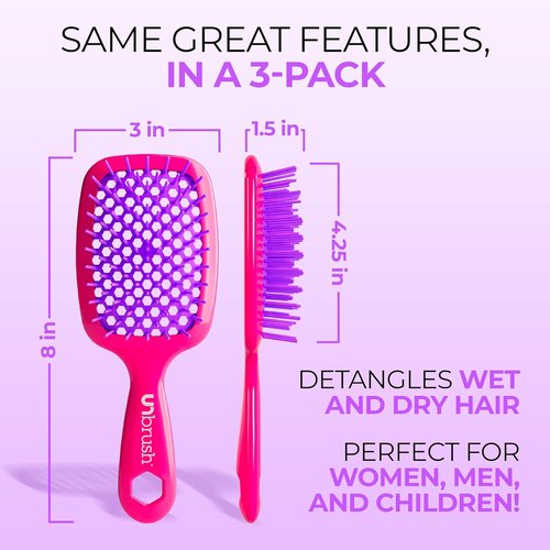 FHI Heat UNbrush Detangling Brush - Pain-Free Hair Brush for All Hair Types | 3-Pack Neon Collection