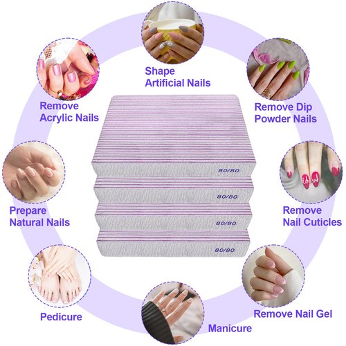 80/80 Grit Nail Files (100 Pack), Heavy Coarse Emery Boards for Acrylic Nails and Gel Nails, 80 Grits Double Sided Nail File Emory Professional Nail Filer Reusable Washable Manicure Square Gray