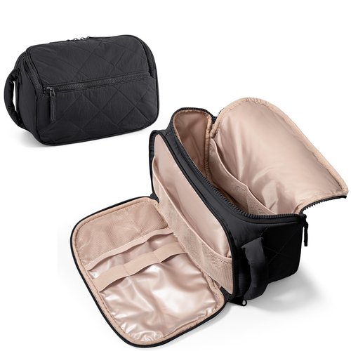 Marscamd Travel Toiletry Bag for Women, Water Resistant Makeup Organizer with Wide-Open Design for Toiletries and Cosmetics, Black (Bag Only)