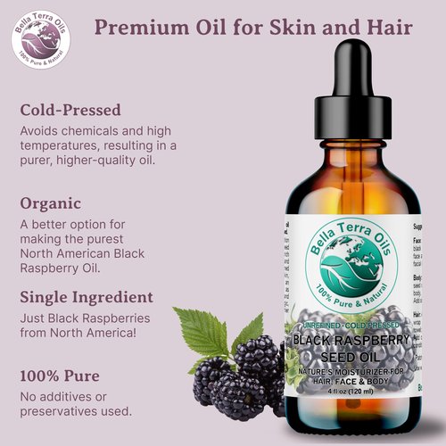 Bella Terra Oils - Black Raspberry Seed Oil 16 oz - Harness the Nutritional Excellence of Red Raspberry Oil, Abundant in Linoleic Acid & Alpha Linolenic Acid, The Ultimate Skin Luxury