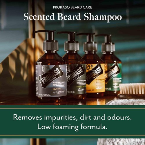 Proraso Azur Lime Beard Wash - Moisturizing & Cleansing Citrus & Mint Beard and Face Wash - Men's Facial Cleanser - 6.8oz