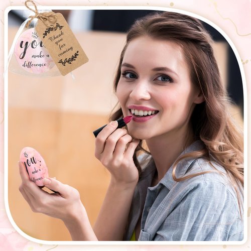 Tradder 50 Sets Compact Mirrors Bulk Women Gift Inspirational Appreciation Employee Thank You Christmas Small Purse Pocket Stuffer Item Makeup Mini Mirrors for Coworker Bridal Souvenir Bag(Rose Gold)