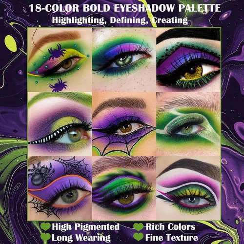 Skiennix Goth Eyeshadow Palette - 18 Colors Matte & Shimmer for Halloween & Cosplay | Bright & Dark Shades
