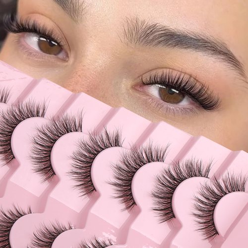 Onlyall Natural Lashes Wispy Lashes Natural Look False Eyelashes Flared Eyelashes 7 Pairs D-K06