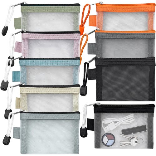 Aswewamt 9 Pcs Mini Zipper Mesh Bags, 4.3" x 3" Small Nylon Key Holder Cosmetic Pouch Portable Travel Makeup Cosmetic Mesh Zipper Bags for Purse Lipstick Earphone Keys Cards